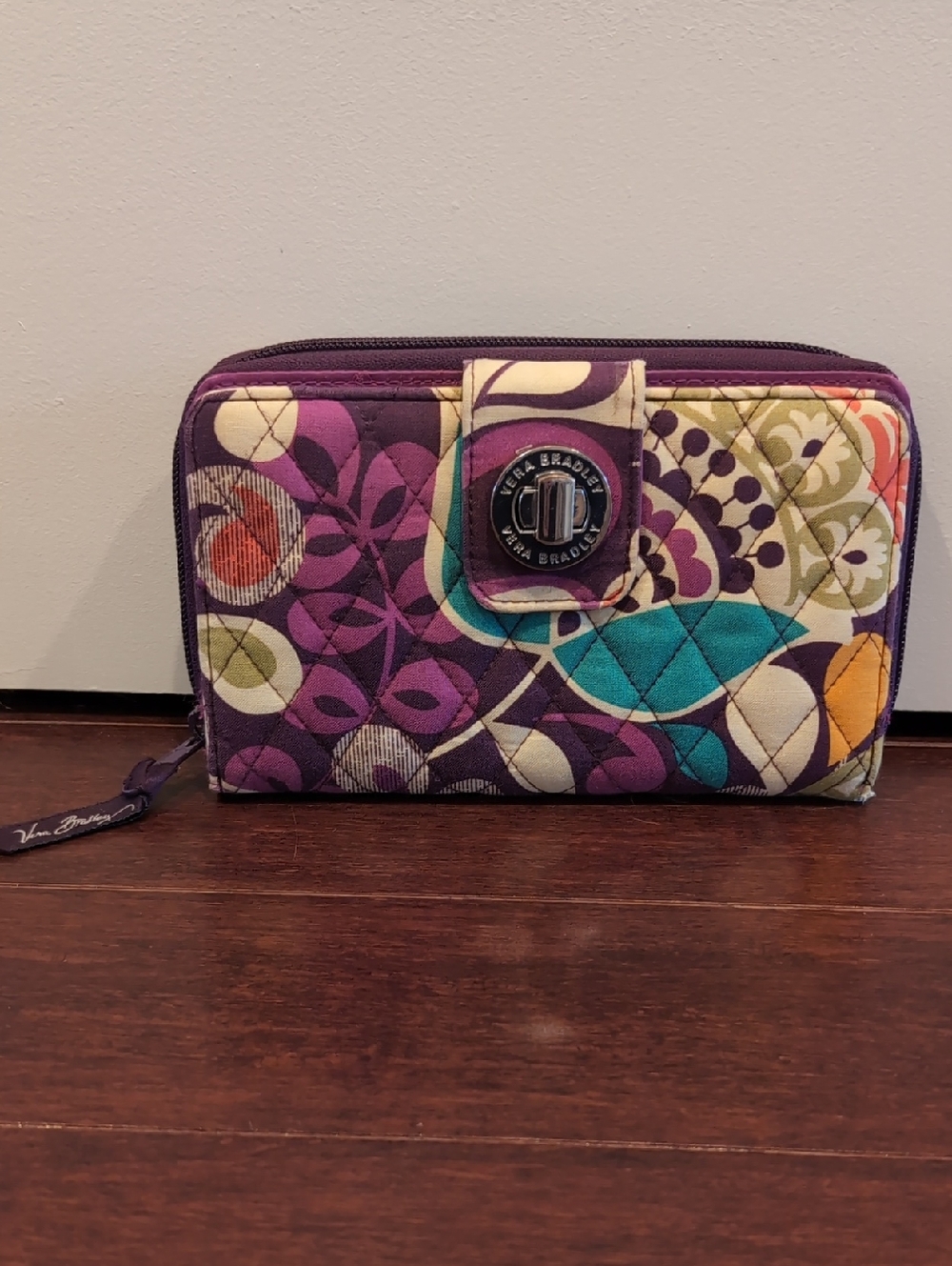 Vera Bradley Quilted Wallet in Purple Teal Cream and Orange